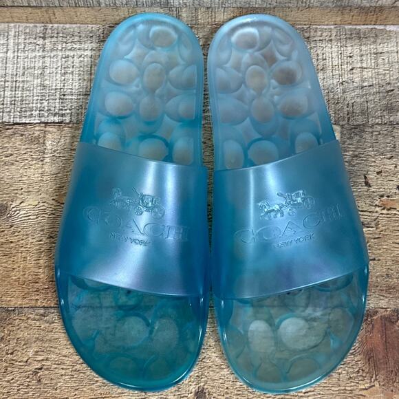 Coach Ulyssa Rubber Slide Sandals Clear Jelly Sea Mist Blue Size 8 NEW - Picture 9 of 13